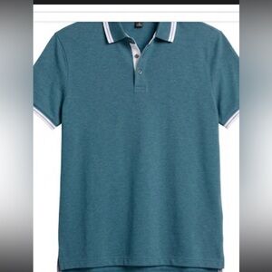 Michael Kors blue gramercy cotton Short Sleeve Polo with Contrast Trim.